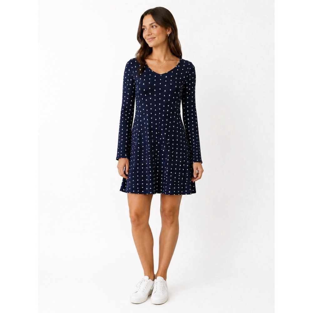 Toad and Co Fit & Flare Dress Womens Small Blue Cotton Knit Long Sleeve Pockets